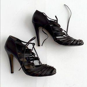 Zara Leather Laced Heels Shoes Brown 39